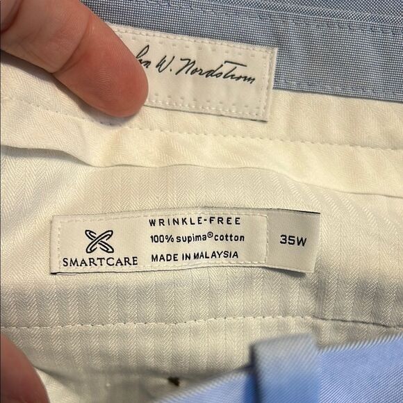 NORDSTROM Size 35 Wrinkle Free Supima Cotton Flat Front Blue Shorts Smartcare - Picture 7 of 8